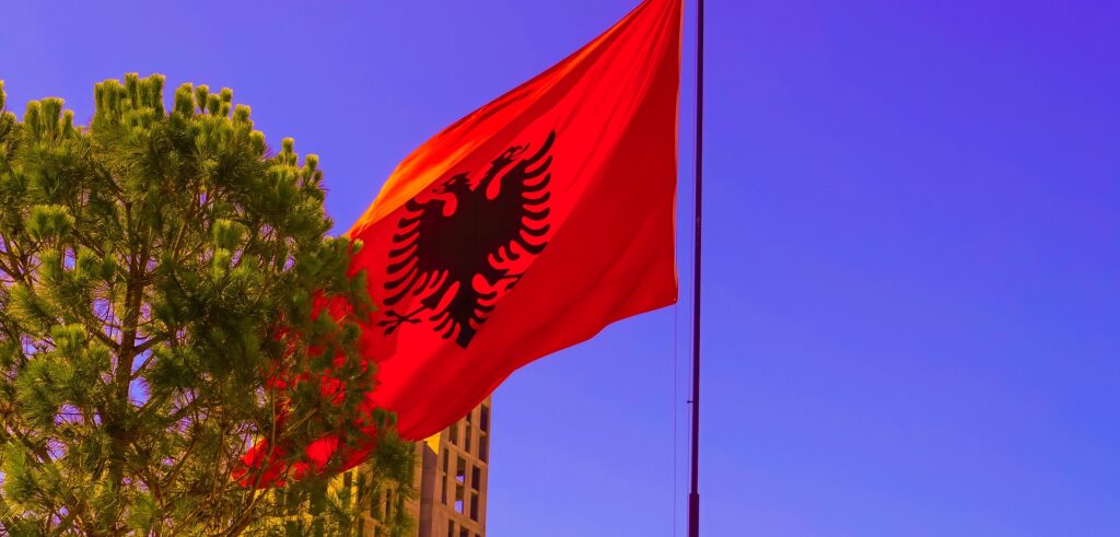 Albanian flag in Tirana, Albania