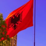 Albanian flag in Tirana, Albania